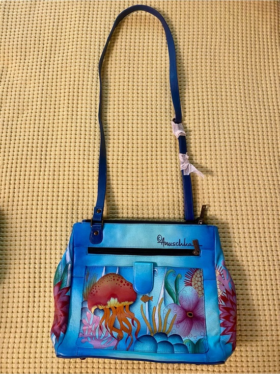 Anuschka Handbags - NWOT Anuschka Blue Hand-Painted Jellyfish Seahorse Crossbody Bag